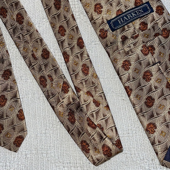 Harken Tie Men Regular Gold Pattern 100% Silk Dress - Picture 11 of 12